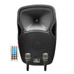 סט רמקול מוגבר (בידורית) 15 עם סוללה נטענת, תמיכה ב- SD/USB/BT, כולל טרולי, כולל 2 מיקרופונים אלחוטיים